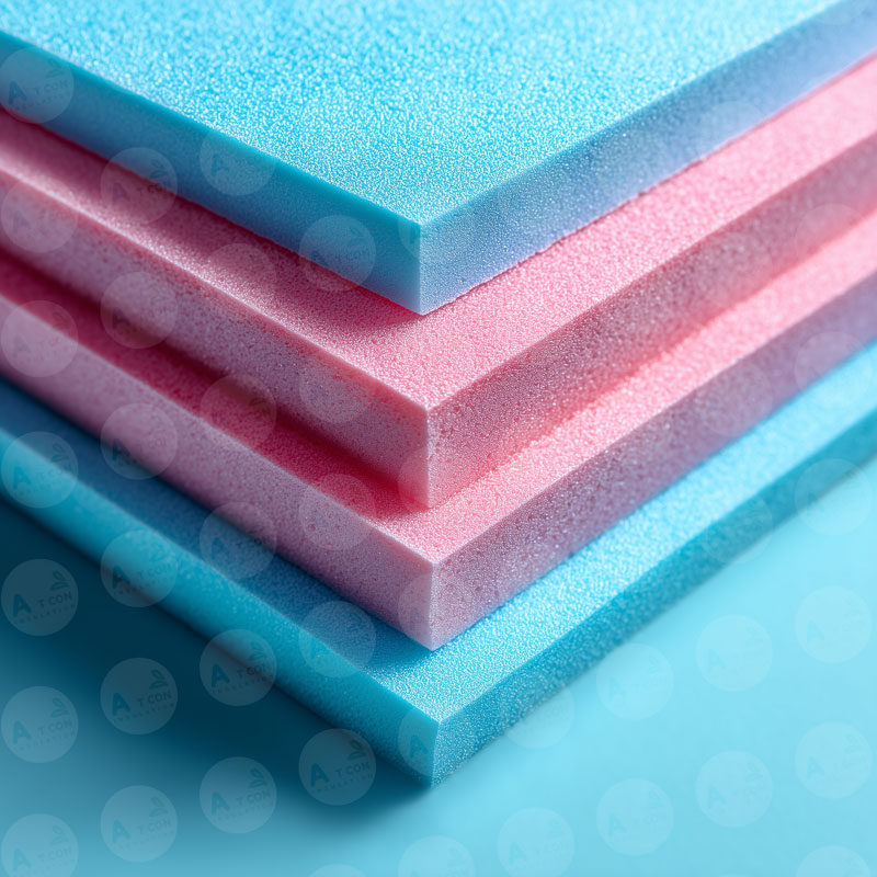 ภาพตัดขวางของแผ่น XPS Foam จาก เอ.ที.คอน อินซูเลชั่น จำกัด แสดงให้เห็นความหนาที่แตกต่างกัน เหมาะสมกับการใช้งานที่หลากหลาย เพื่อให้ได้ ค่า R-Value สูงสุดตามต้องการ